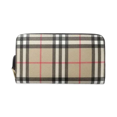 Burberry Vintage Check & Leather Round Zip Wallet "Archive Beige/Black"