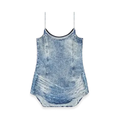 Diesel De-Dra-Short-FSG Minidress In Fringed Tencel Denim "Medium Blue"