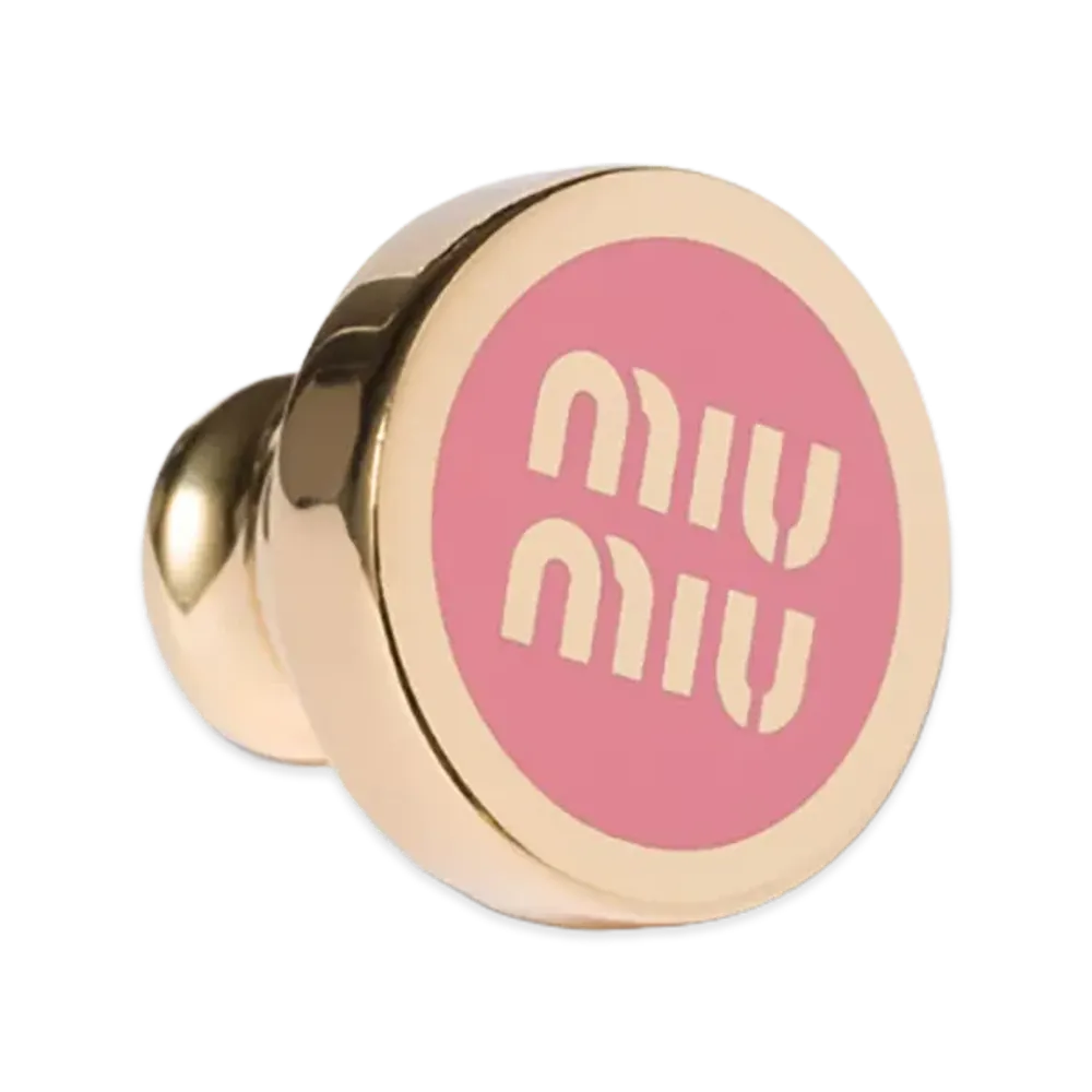MIU MIU Women's Enamel Metal Logo Brooch "Pink"