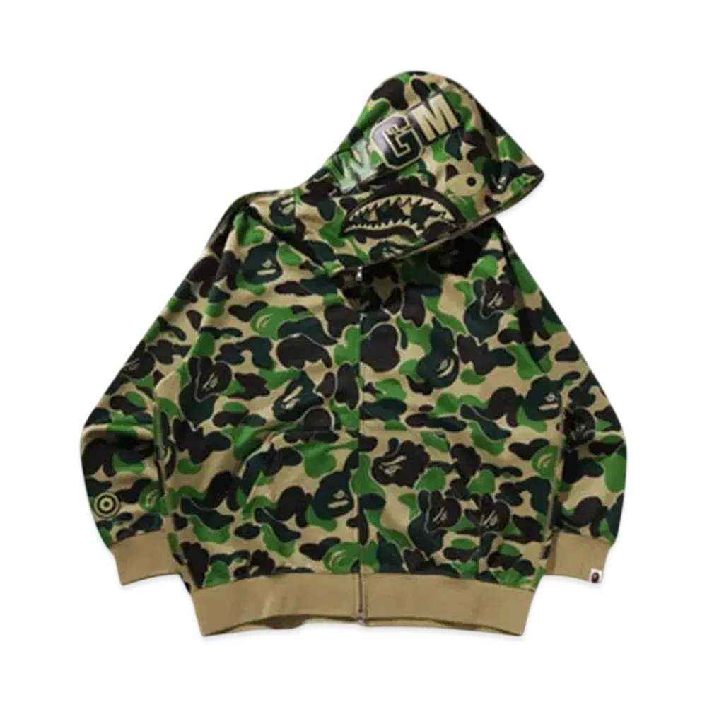 A BATHING APE Abc Camo Rayon Relaxed Fit Shark Full Zip Hoodie "Green"