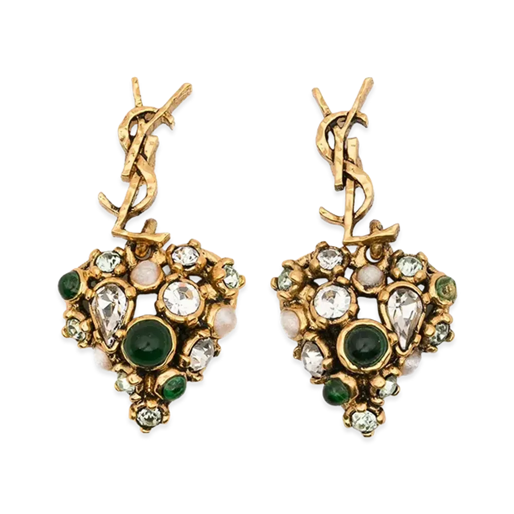 Saint Laurent Women's Heart Pendant Hammered Cassandre Earrings "Gold"