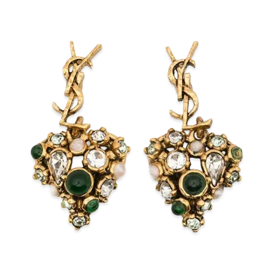 Saint Laurent Women's Heart Pendant Hammered Cassandre Earrings "Gold"