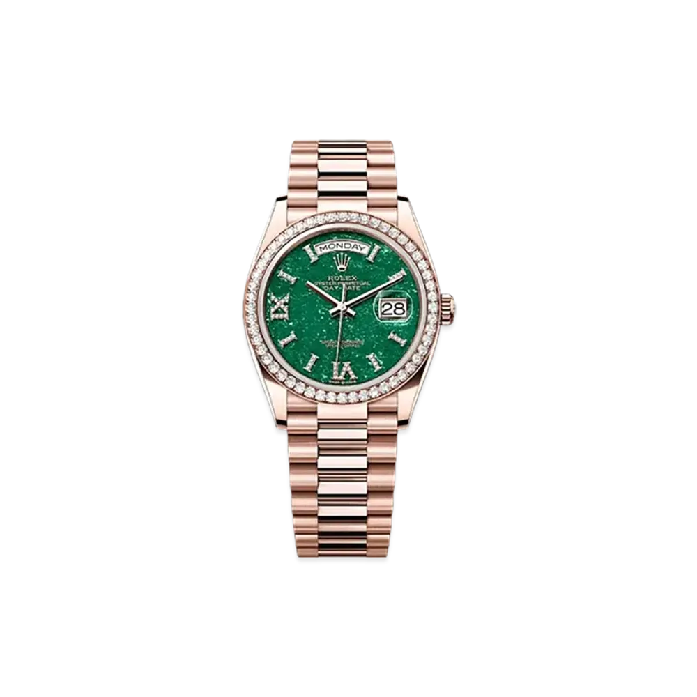 ROLEX Day-Date 36mm Everose Gold Diamond 128345RBR "Green Aventurine"