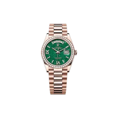 ROLEX Day-Date 36mm Everose Gold Diamond 128345RBR "Green Aventurine"