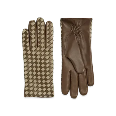 Bottega Veneta Intrecciato Leather & Suede Gloves "Liana/Travertine"