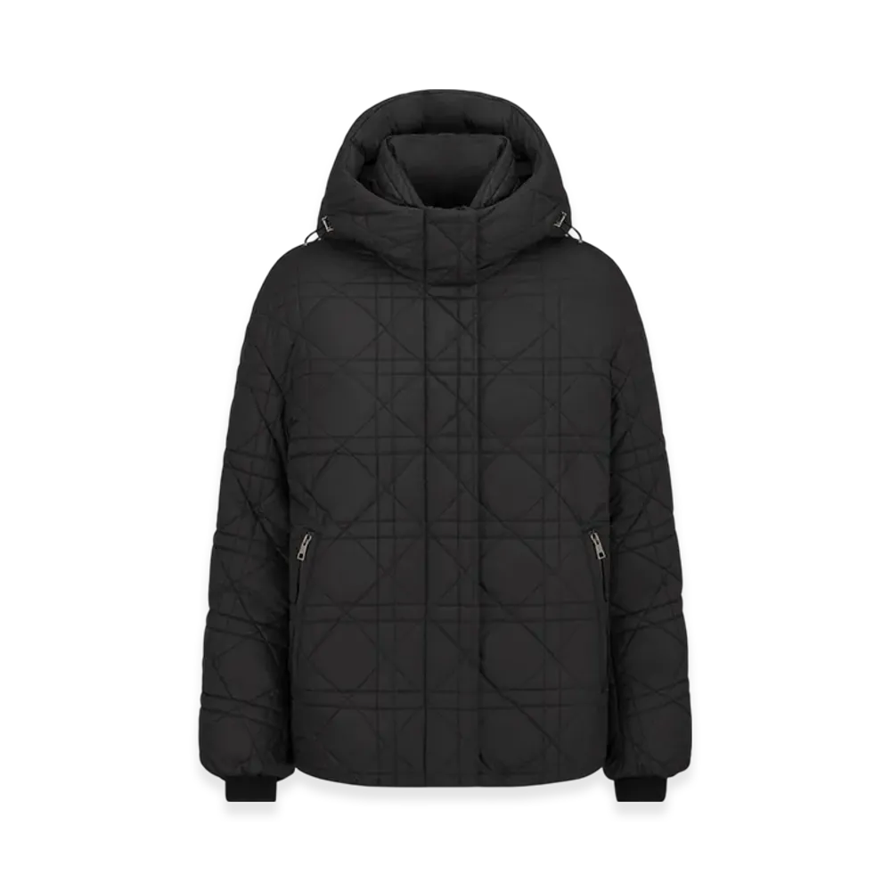 Dior Women's Alps Macrocannage Hooded Puffer Jacket Quilted Technical Taffeta "Black"