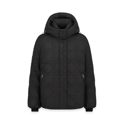 Dior Women's Alps Macrocannage Hooded Puffer Jacket Quilted Technical Taffeta "Black"