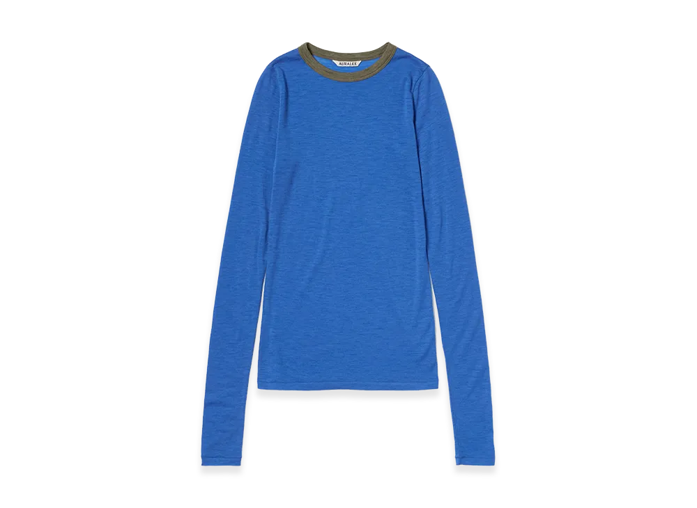 AURALEE Women's Fluffy Cashmere Nylon Jersey Ringer L/S Tee "Blue"