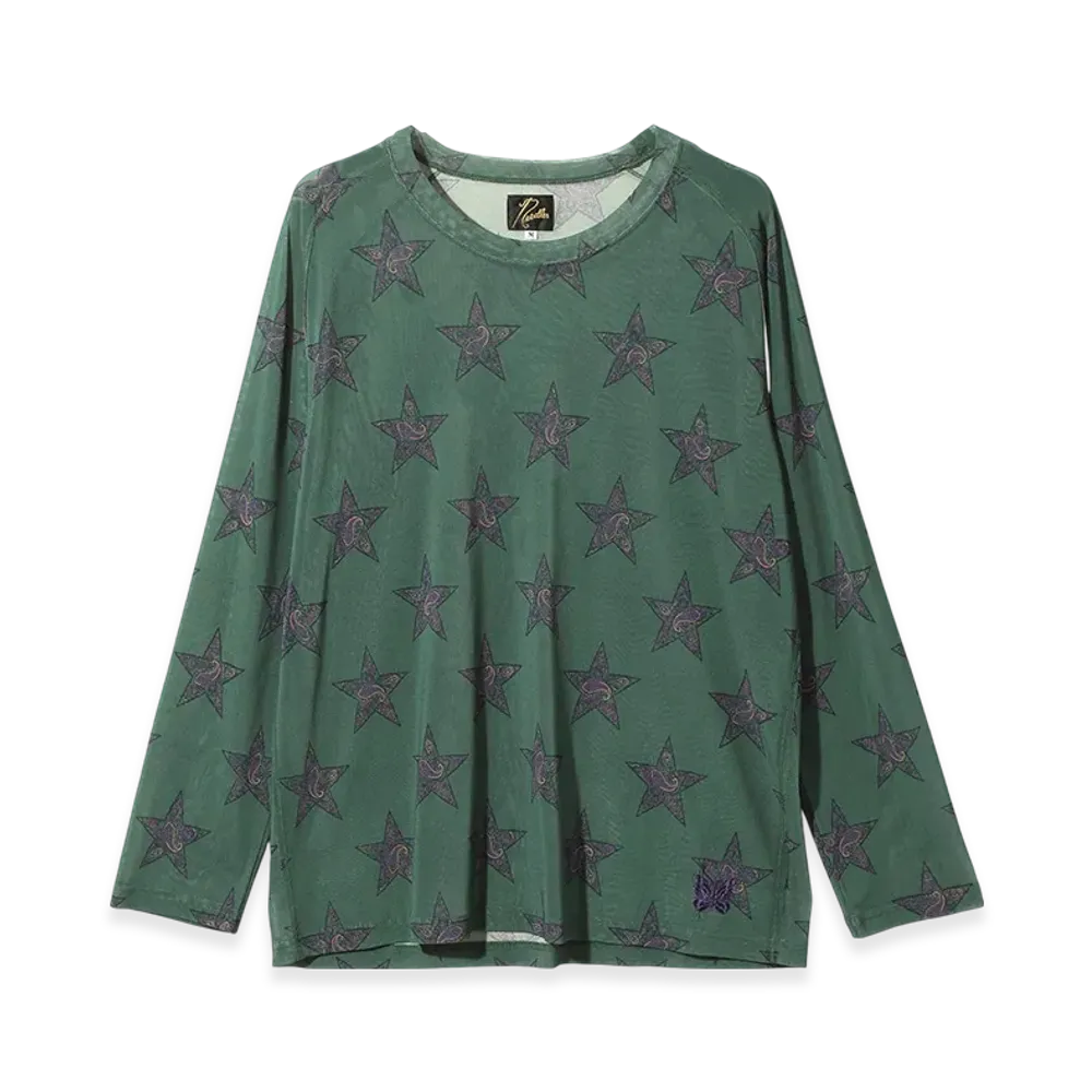 NEEDLES L/S U Neck Tee - Poly Mesh/Printed "Green"