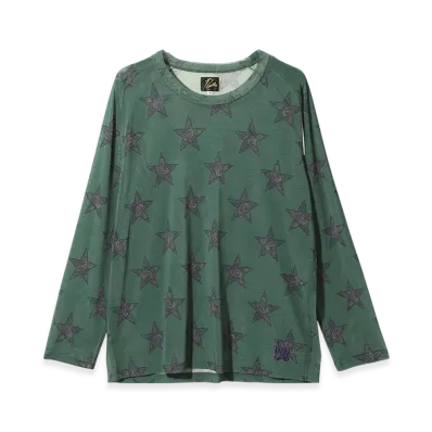 NEEDLES L/S U Neck Tee - Poly Mesh/Printed "Green"