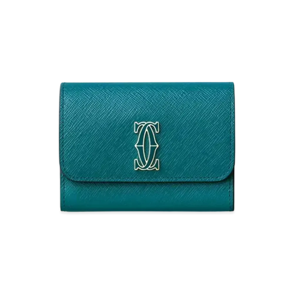 Cartier Business Card Holder with Zip, C de Cartier "Petrol Blue"