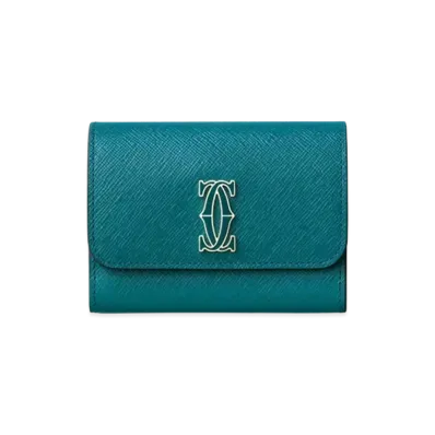 Cartier Business Card Holder with Zip, C de Cartier "Petrol Blue"