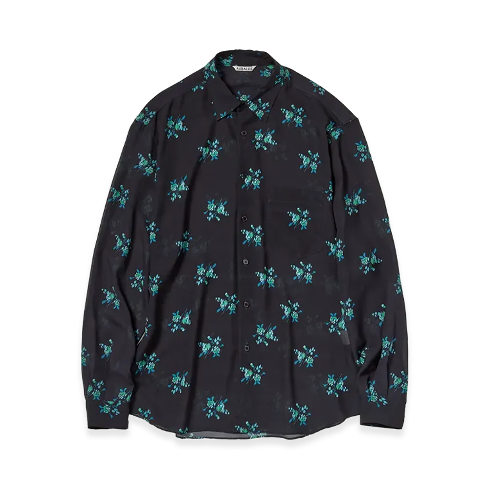 AURALEE Printed Airy Silk Georgette Shirt "Ink Black"