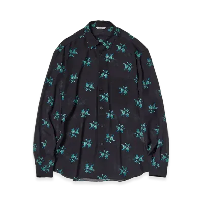 AURALEE Printed Airy Silk Georgette Shirt "Ink Black"