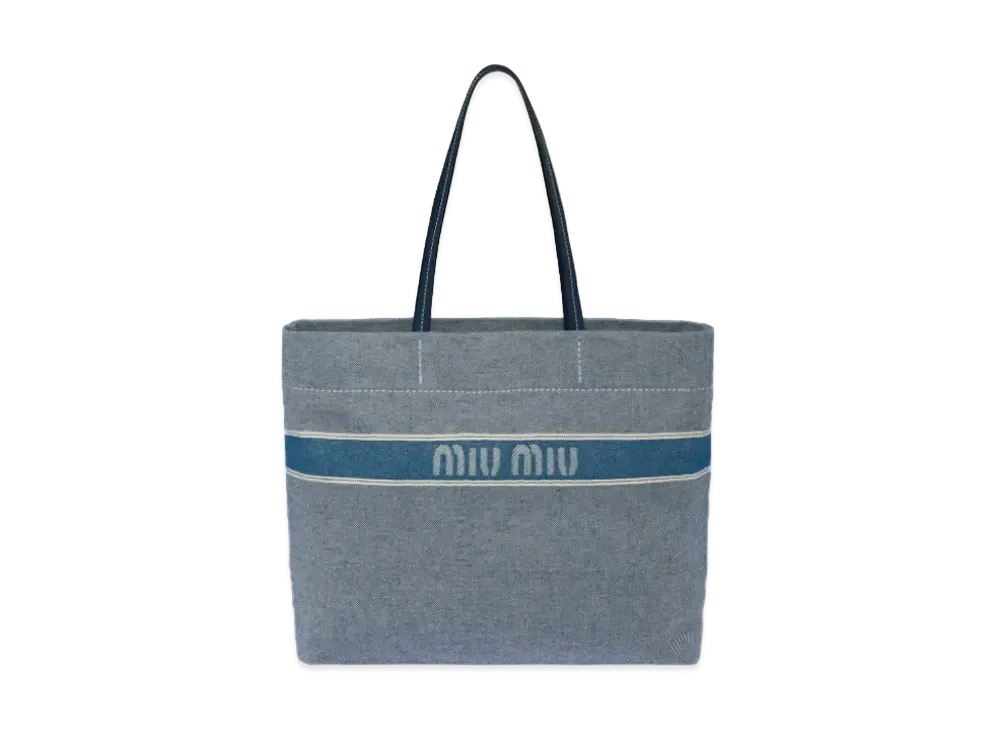 MIU MIU Jacquard Logo Denim Tote Bag "Blue"
