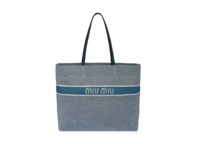 MIU MIU Jacquard Logo Denim Tote Bag "Blue"