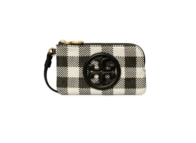 Tory Burch Perry Bombe Gingham Top-Zip Card Case "Black/New Ivory Gingham"