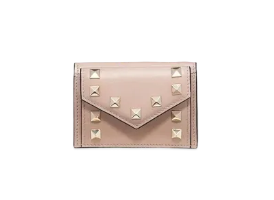 Valentino Rock Studs Calfskin Small Wallet "Powder"