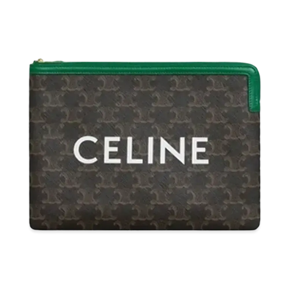 CELINE Small Pouch in Triomphe Canvas and Lambskin "Emerald"