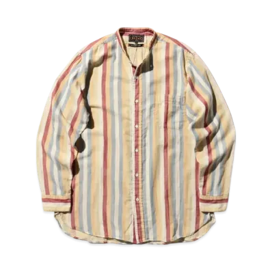 BEAMS Band Collar Classic fit Multi Stripe Double Gauze "Beige"