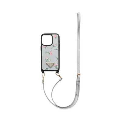 PRADA Printed Leather Cover For iPhone 15 Pro "Pearl Gray"