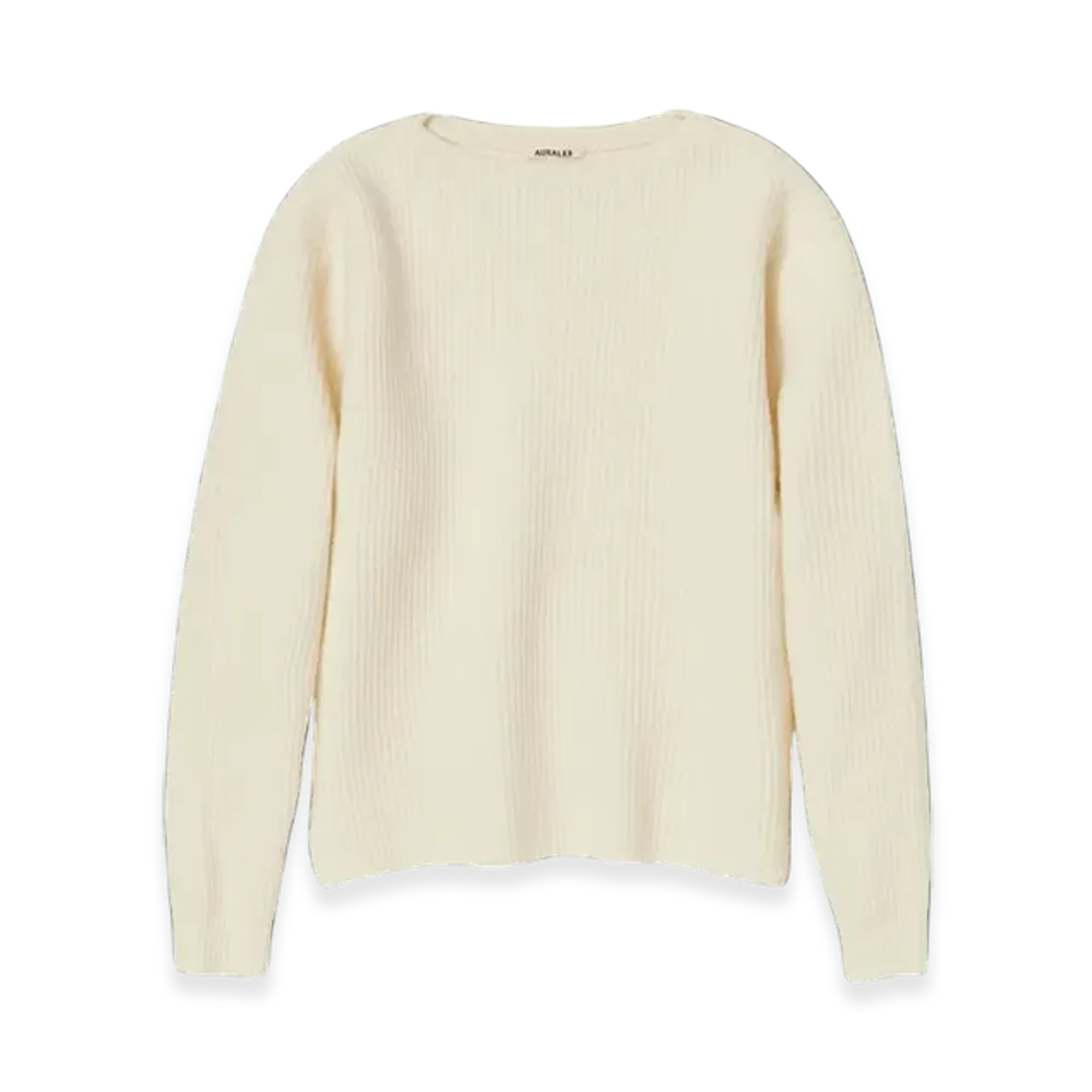 AURALEE Milled French Merino Rib Knit Boat Neck P/O "Ivory White"