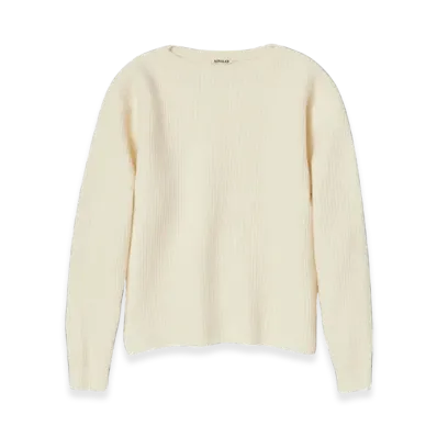 AURALEE Milled French Merino Rib Knit Boat Neck P/O "Ivory White"