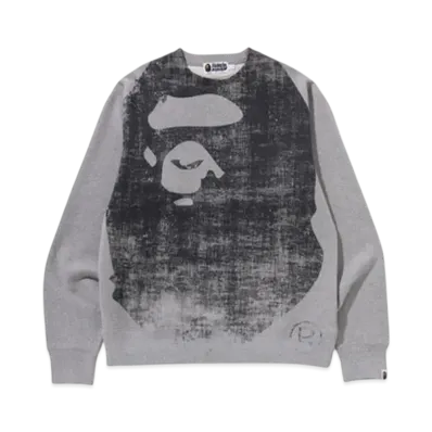 A BATHING APE Ape Head Over Print Crewneck Sweat "Gray"