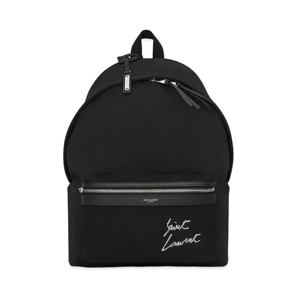 SAINT LAURENT EMBROIDERED CITY BACKPACK IN CANVAS "Black"