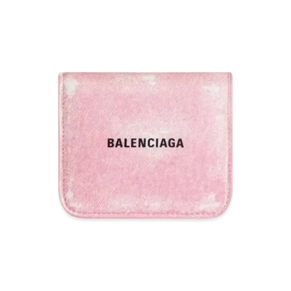 BALENCIAGA Cash Flap Coin Card Holder Denim Print "Pink"