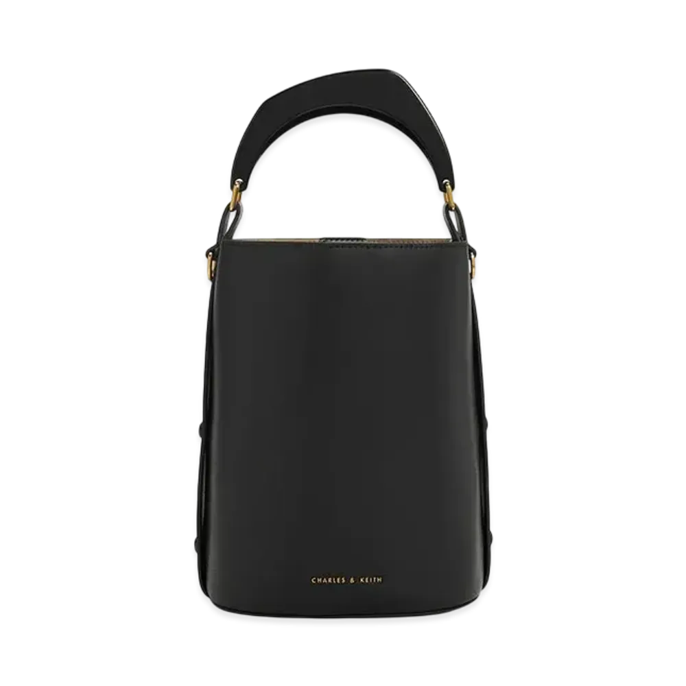 CHARLES & KEITH Merlin Acrylic Handle Bucket Bag "Black"