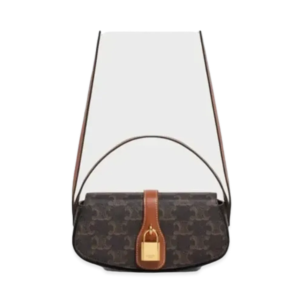 CELINE Clutch on Strap in Triomphe Canvas and Calfskin  "Tan"