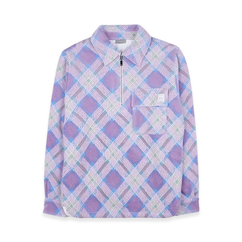 Dior By ERL Relaxed Fit Checkered Mohair and Wool Blend Jacquard Long Sleeved Trucker Sweatshirt "Mauve"