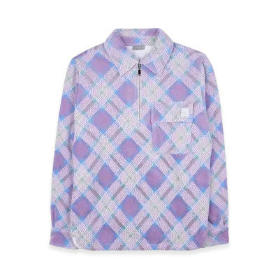 Dior By ERL Relaxed Fit Checkered Mohair and Wool Blend Jacquard Long Sleeved Trucker Sweatshirt "Mauve"