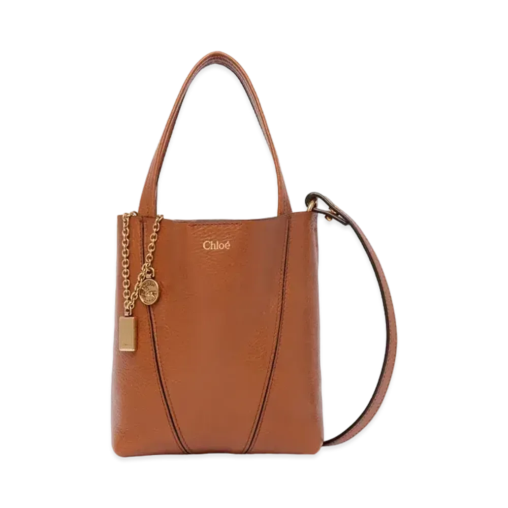 Chloe Small Spin Tote Bag In Grained Leather "Clay Brown"