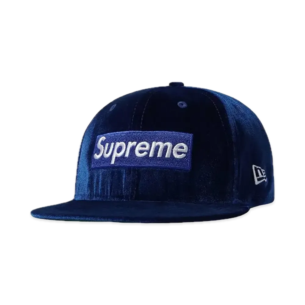 Supreme Velour Box Logo New Era "Navy"