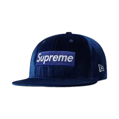 Supreme Velour Box Logo New Era "Navy"