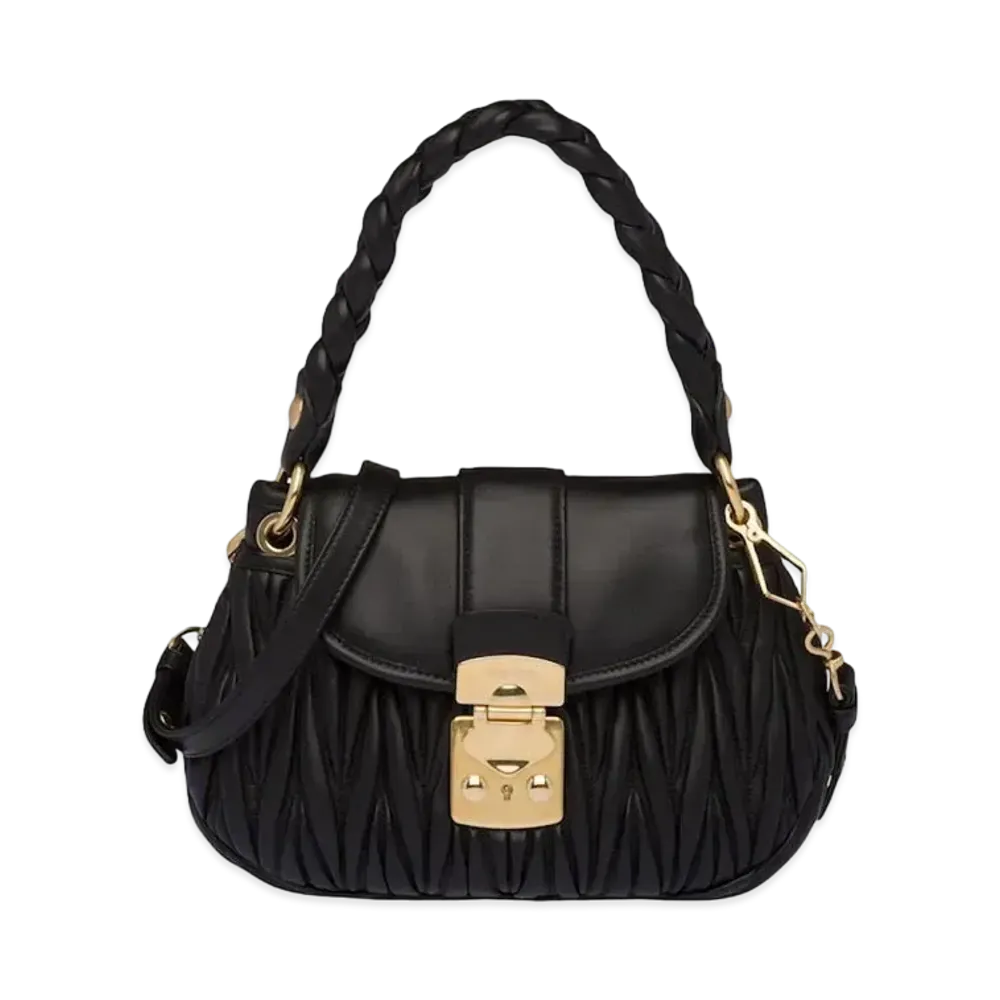 MIU MIU Miu Cofer Matelase Leather Handbag "Black"
