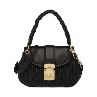 MIU MIU Miu Cofer Matelase Leather Handbag "Black"
