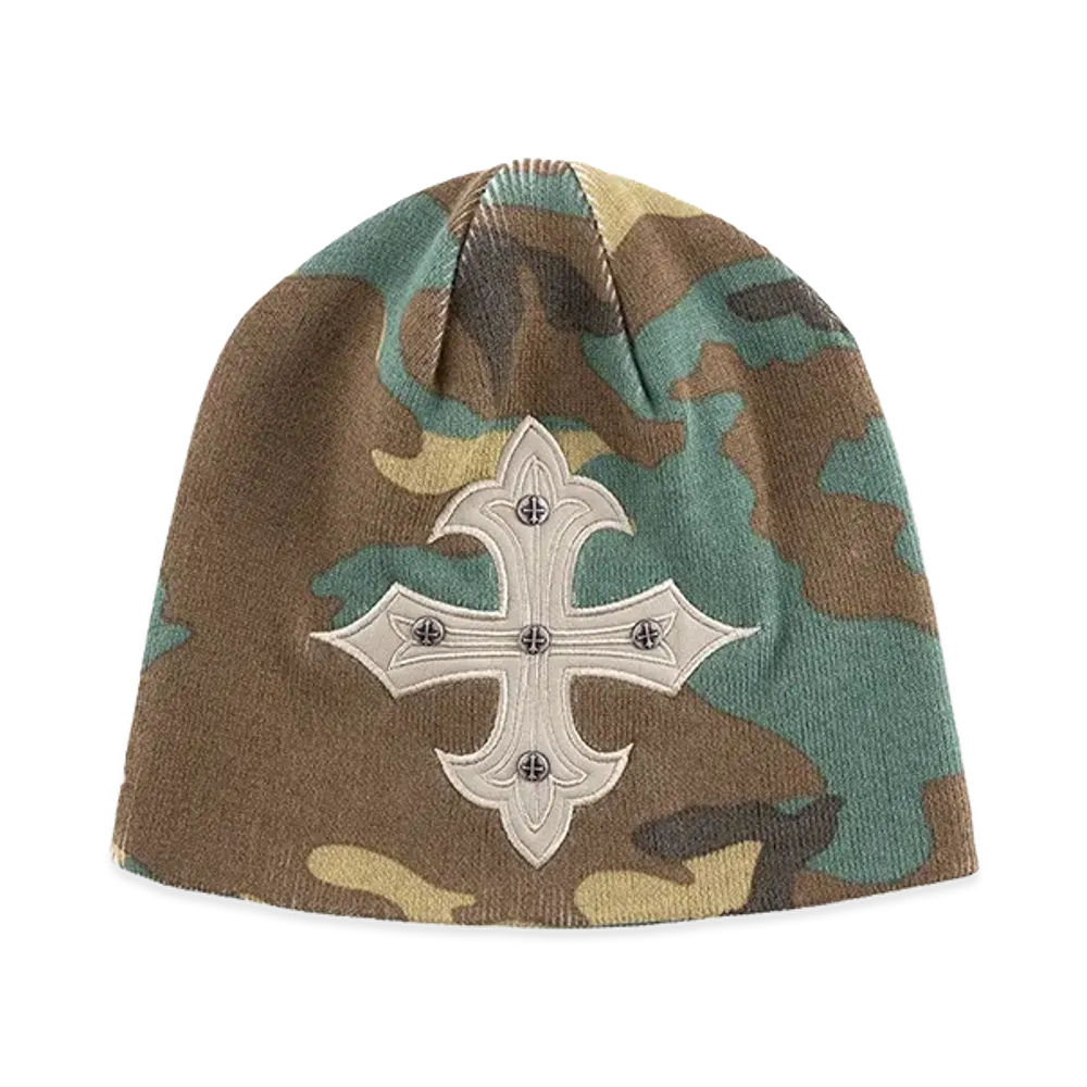 SUPPLIER Camouflage Cross Leather Patch Beanie "Khaki"