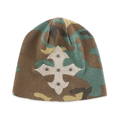 SUPPLIER Camouflage Cross Leather Patch Beanie "Khaki"