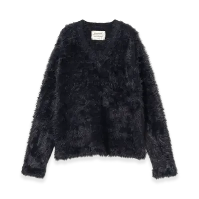 BEAMS FUTURE ARCHIVE Shaggy Vneck Knit "Black"