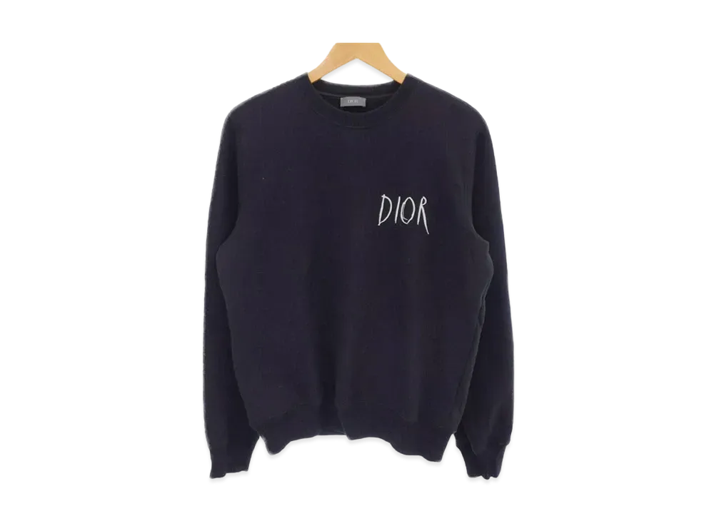 ディオール x レイモンド・ペティボン メンズ エンブロイダリークルーネック スウェットシャツ "ブラック" 943J612E0531