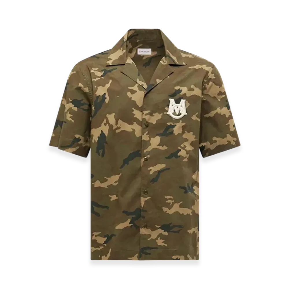 MONCLER Printed Cotton Short Sleeve Shirt "Green Brown"