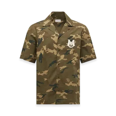 MONCLER Printed Cotton Short Sleeve Shirt "Green Brown"
