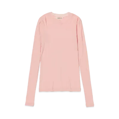 AURALEE Super High Gauge Sheer Rib L/S Tee "Light Pink"