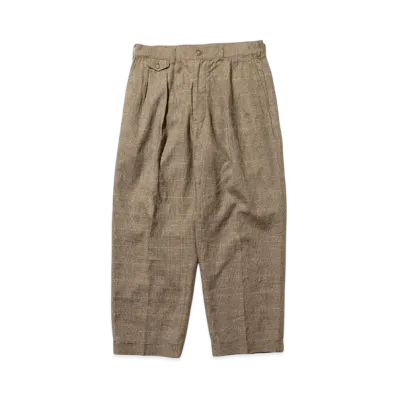 BEAMS 2 Pleats Trousers Linen Plaid "Brown"