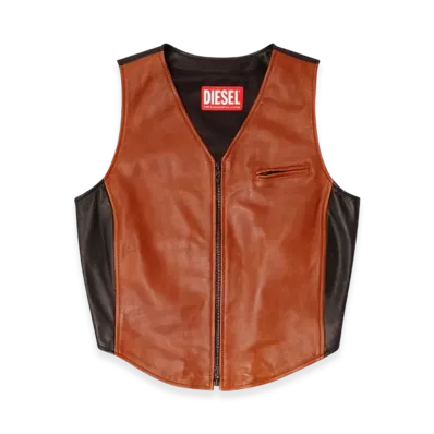 Diesel L-Ustra Cropped Color-Block Leather Vest "Black Brown"