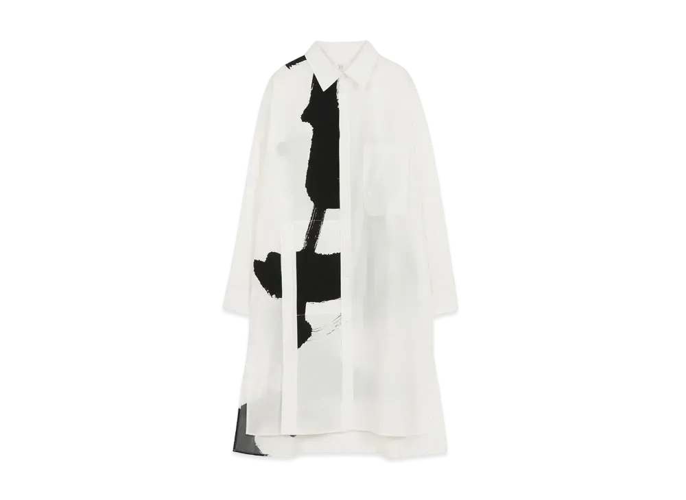 Yohji Yamamoto Y's 100/2 BROAD CALLIGRAPHY PRINT LONG SHIRT "White"