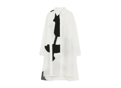 Yohji Yamamoto Y's 100/2 BROAD CALLIGRAPHY PRINT LONG SHIRT "White"